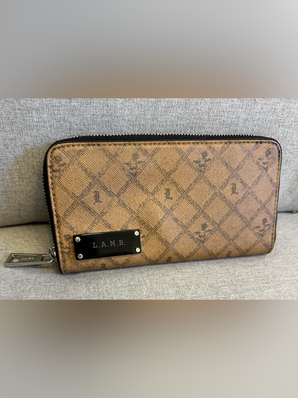L.A.M.B. Y2K Gwen Stefani Tan Logo Zip-Around Wallet
